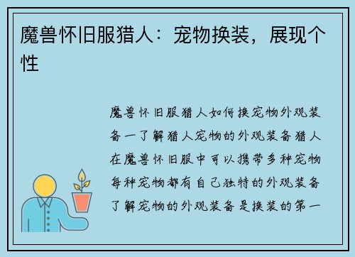 魔兽怀旧服猎人：宠物换装，展现个性